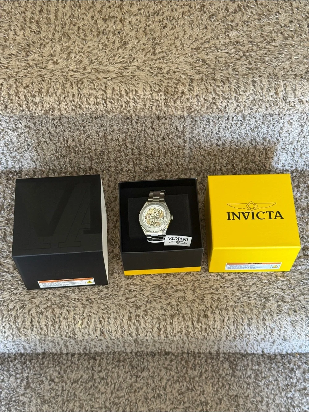 Invicta Silver Skeleton Mechanical Objet D Art Men Watch - Silver/Gold Dial